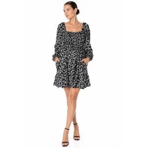 ba&sh Black White Floral Bee Cotton Smocked Mini Dress Size 2 M Women Luxury